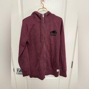Roots Women's Burgundy Full-Zip Hoodie with Black Logo in size S